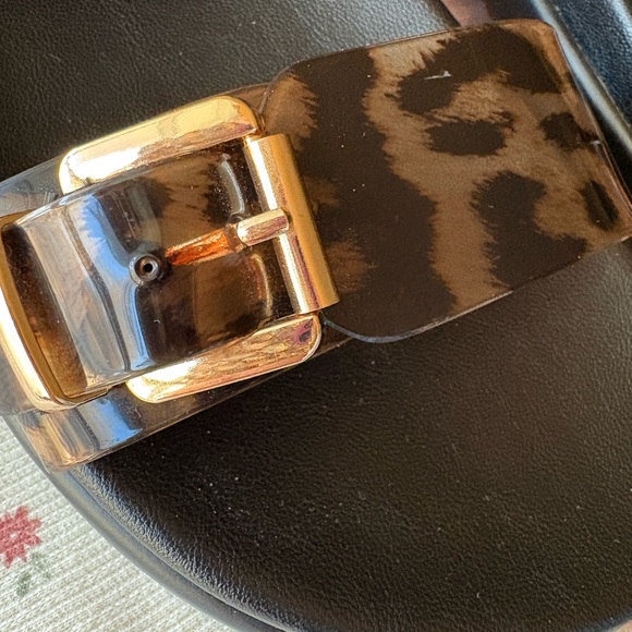 Dolce Vita Leopard Print Slide Sandals - Black and Brown - Picture 2 of 3